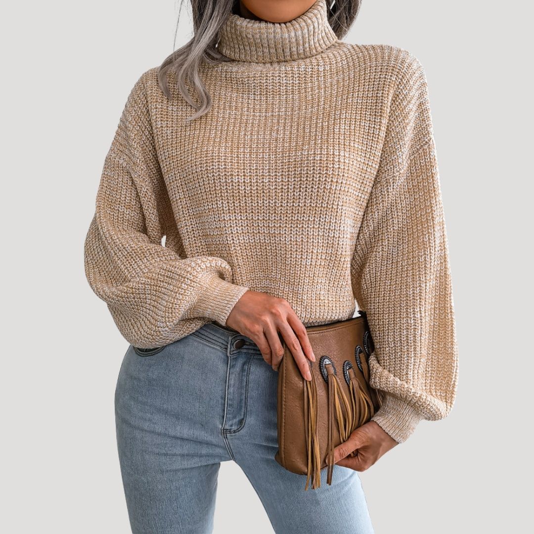 Dam stickad chunky överdimensionerad vintertröja med hög hals 1