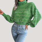 Dam stickad chunky överdimensionerad vintertröja med hög hals 2