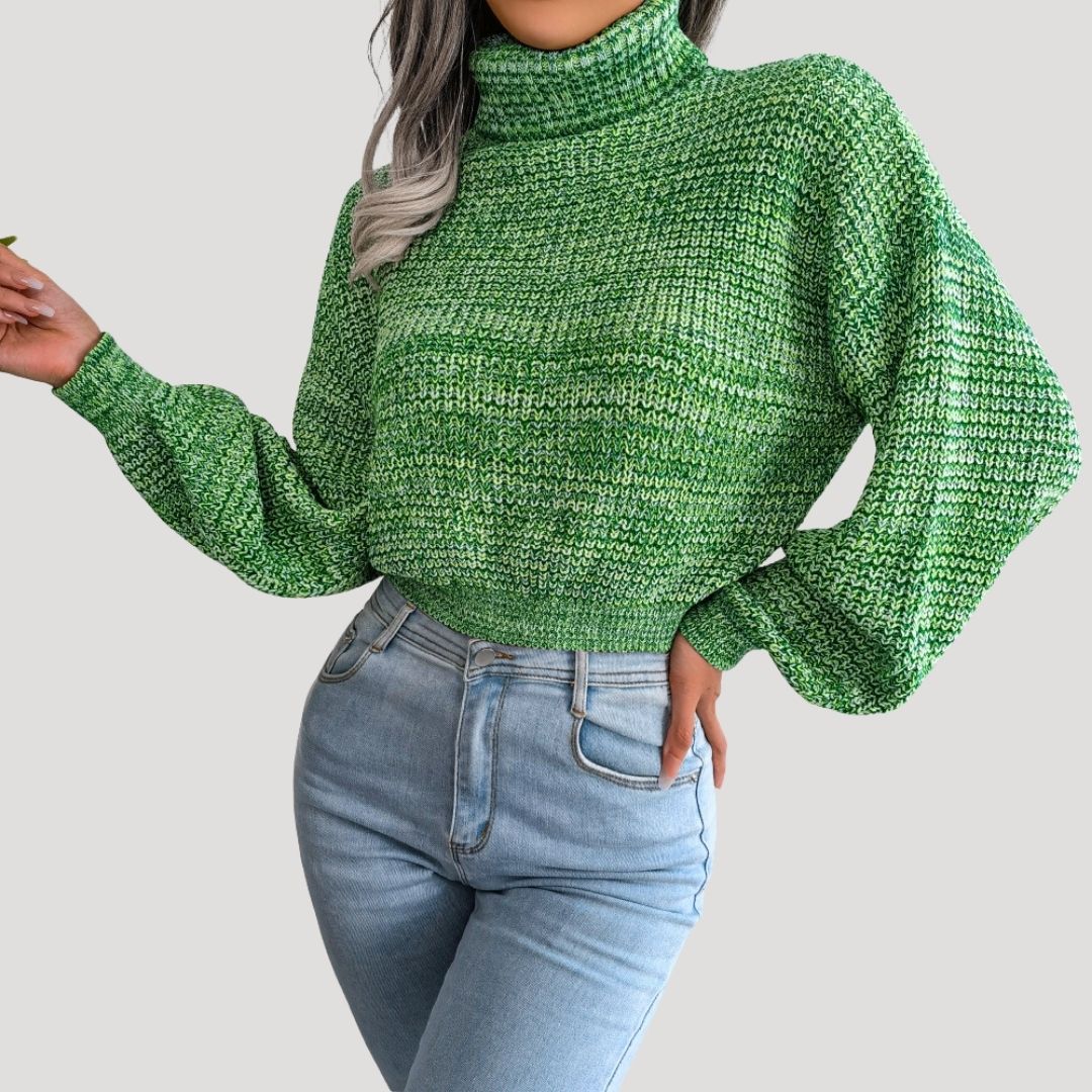 Dam stickad chunky överdimensionerad vintertröja med hög hals 2