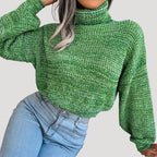 Dam stickad chunky överdimensionerad vintertröja med hög hals 3