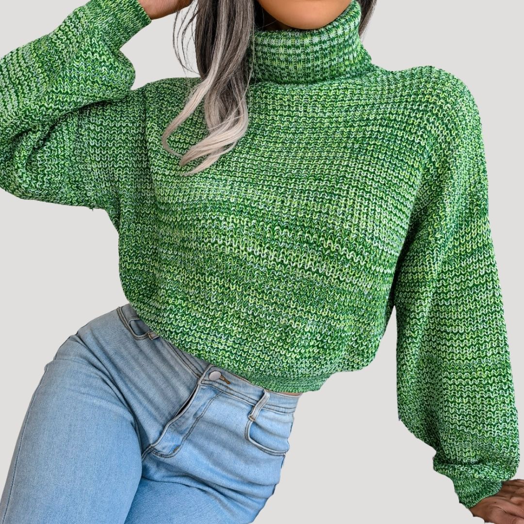 Dam stickad chunky överdimensionerad vintertröja med hög hals 3