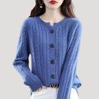 Dam stickad chunky ribbad tröja med knappar för vinter 0