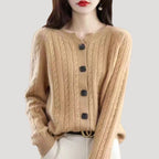 Dam stickad chunky ribbad tröja med knappar för vinter 3