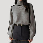 Dam stickad chunky rullhals vintertröja varm och mysig 4