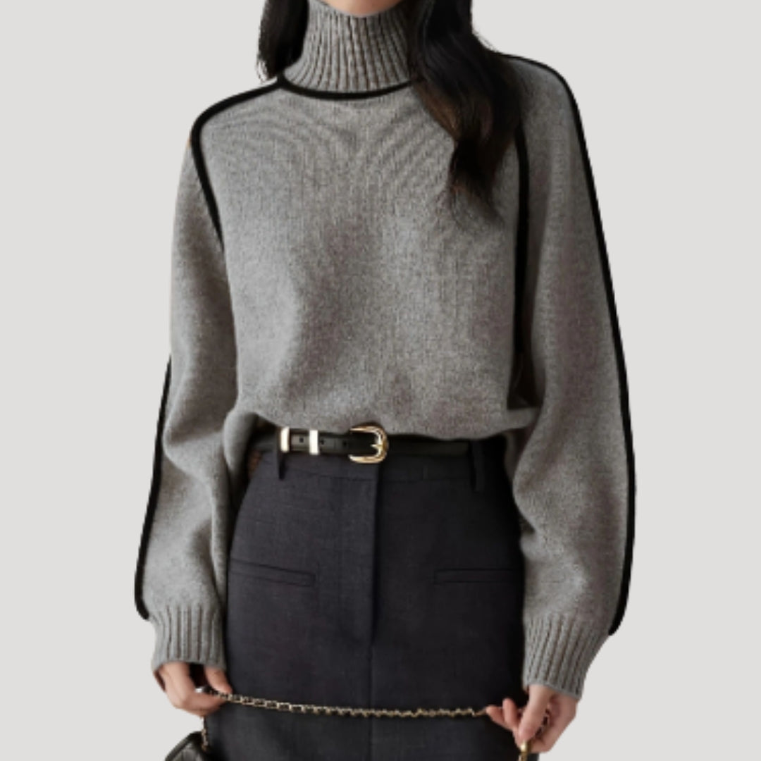 Dam stickad chunky rullhals vintertröja varm och mysig 4