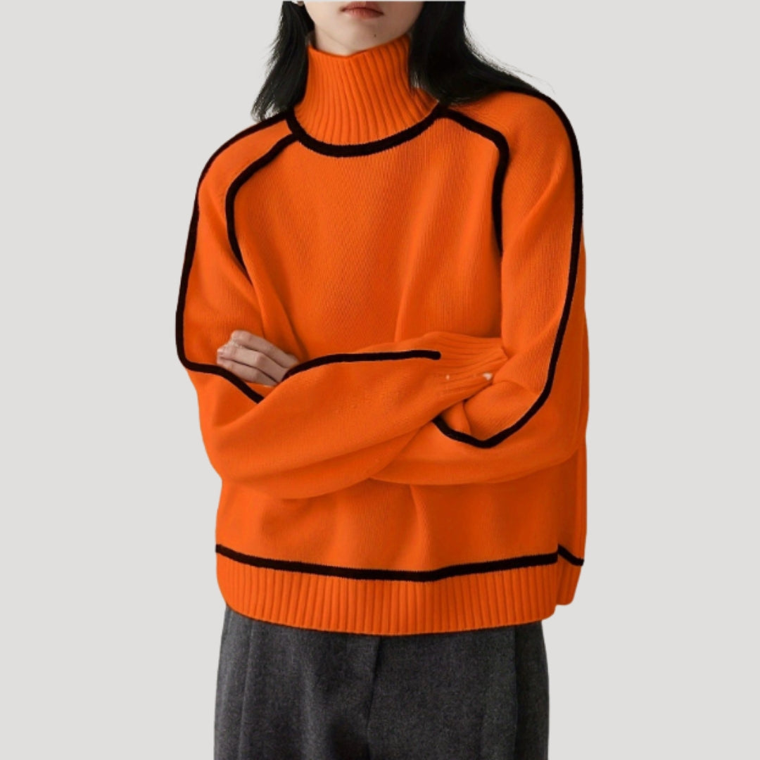 Dam stickad chunky rullhals vintertröja varm och mysig 6