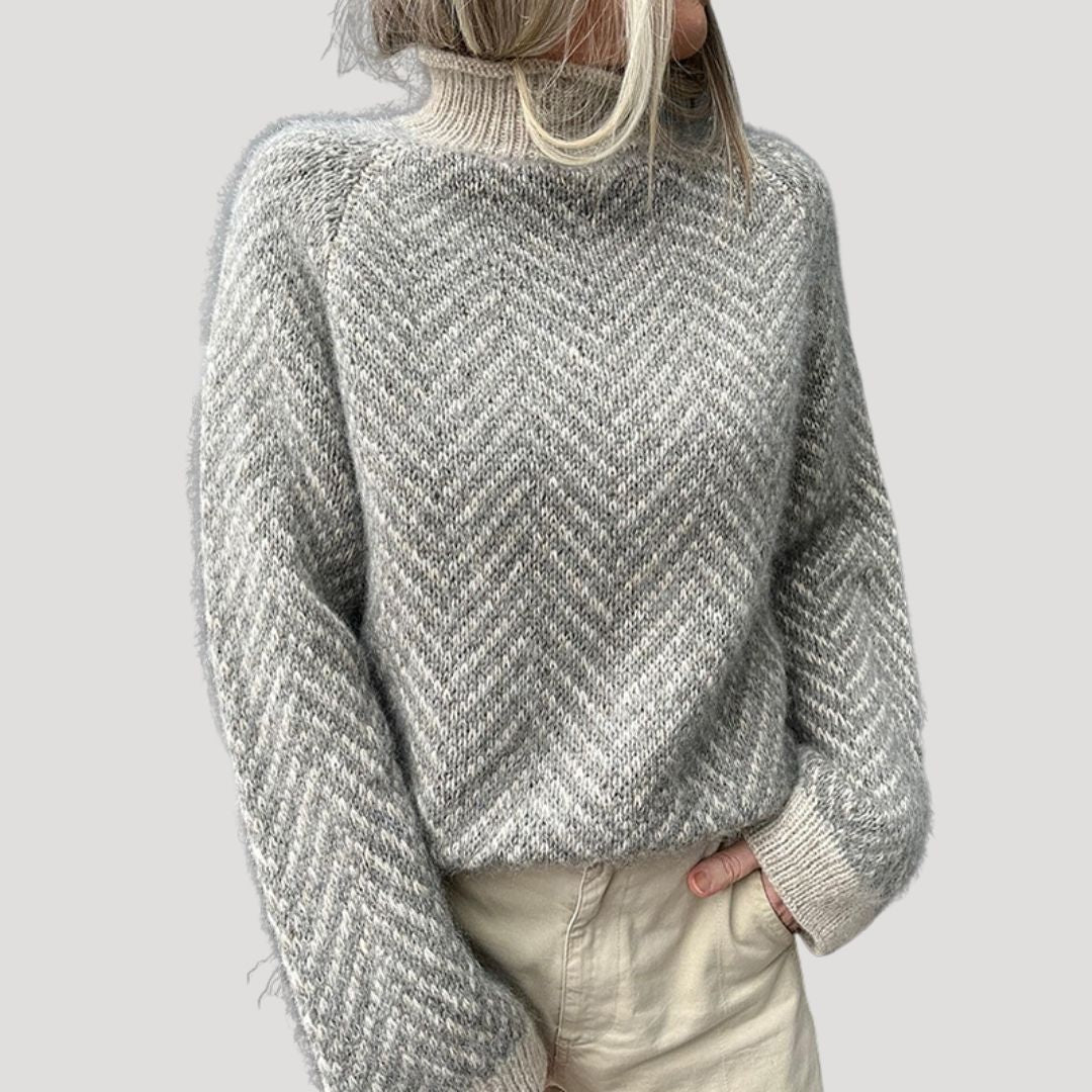 Dam stickad chunky vintertröja hög krage grå 0
