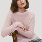 Dam stickad crewneck tröja i ren ull för alla säsonger 2