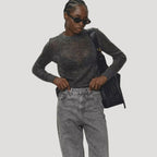 Dam stickad crewneck tröja i ren ull för alla säsonger 8