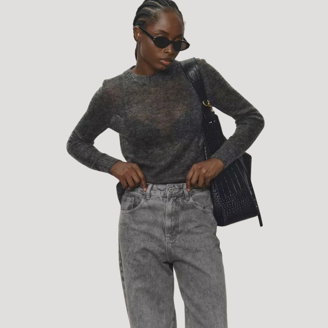 Dam stickad crewneck tröja i ren ull för alla säsonger 8