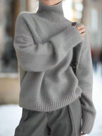 Dam stickad hög krage tjock vintertröja för kalla dagar 2