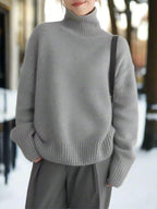 Dam stickad hög krage tjock vintertröja för kalla dagar 3