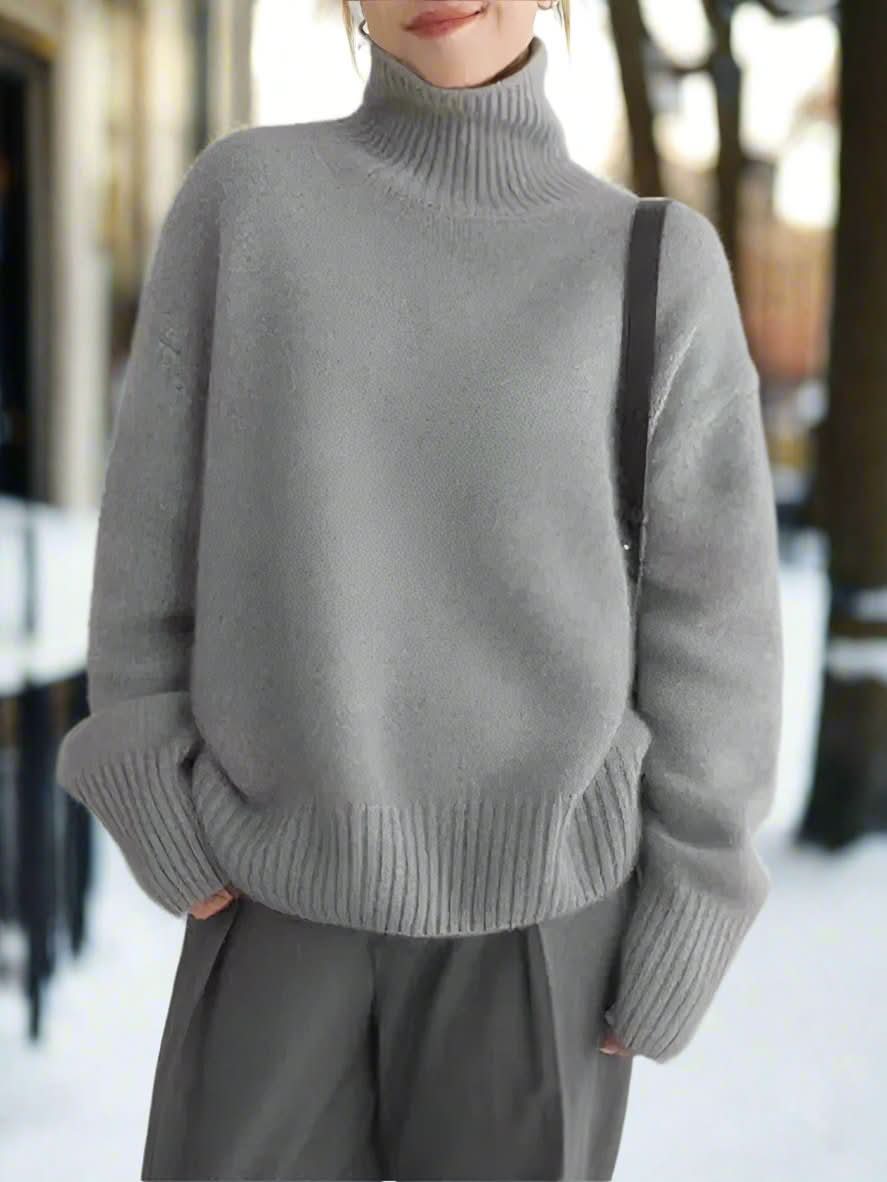 Dam stickad hög krage tjock vintertröja för kalla dagar 3