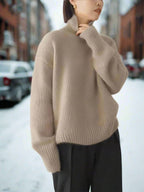 Dam stickad hög krage tjock vintertröja för kalla dagar 4