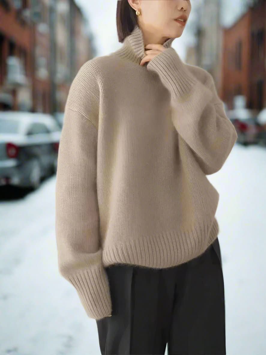 Dam stickad hög krage tjock vintertröja för kalla dagar 4