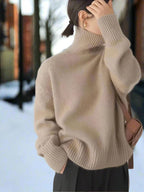 Dam stickad hög krage tjock vintertröja för kalla dagar 5