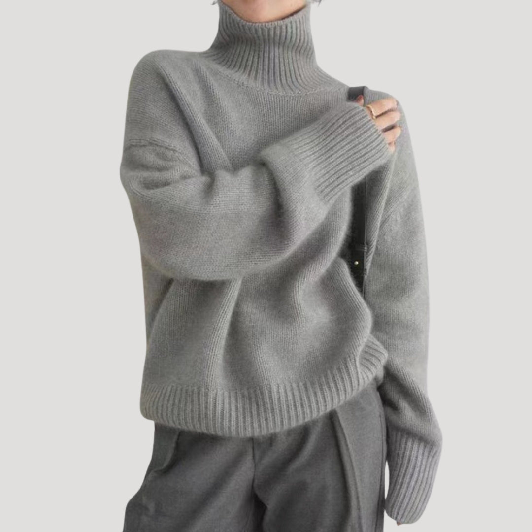 Dam stickad hög krage tröja för kyligt väder 0