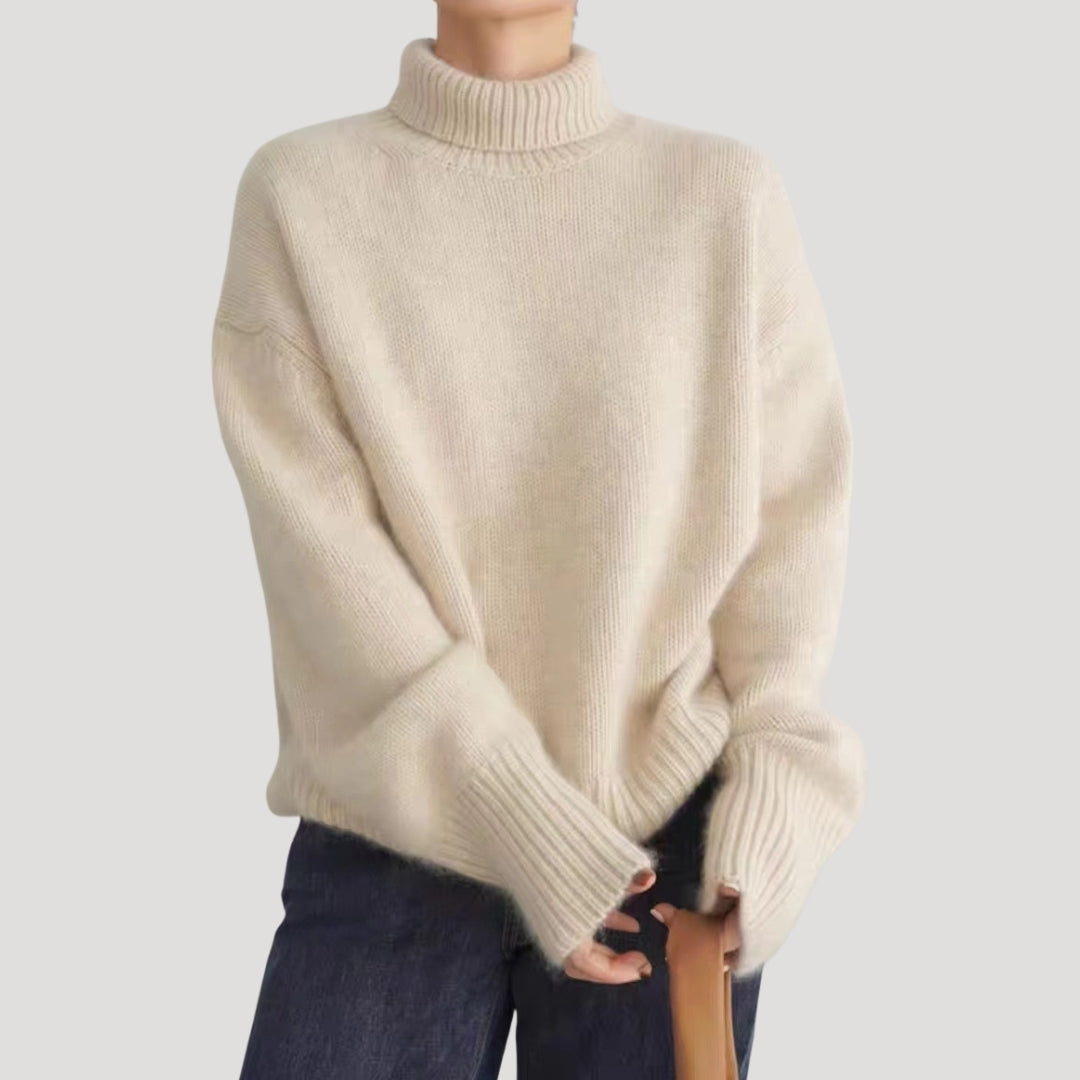 Dam stickad hög krage tröja för kyligt väder 1