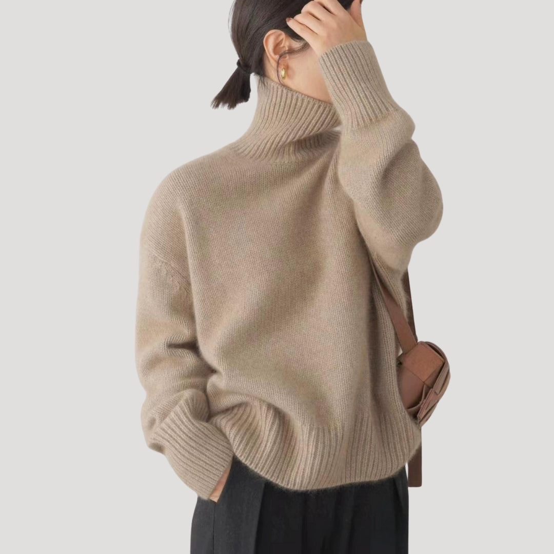 Dam stickad hög krage tröja för kyligt väder 2