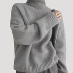 Dam stickad hög krage tröja för kyligt väder 4