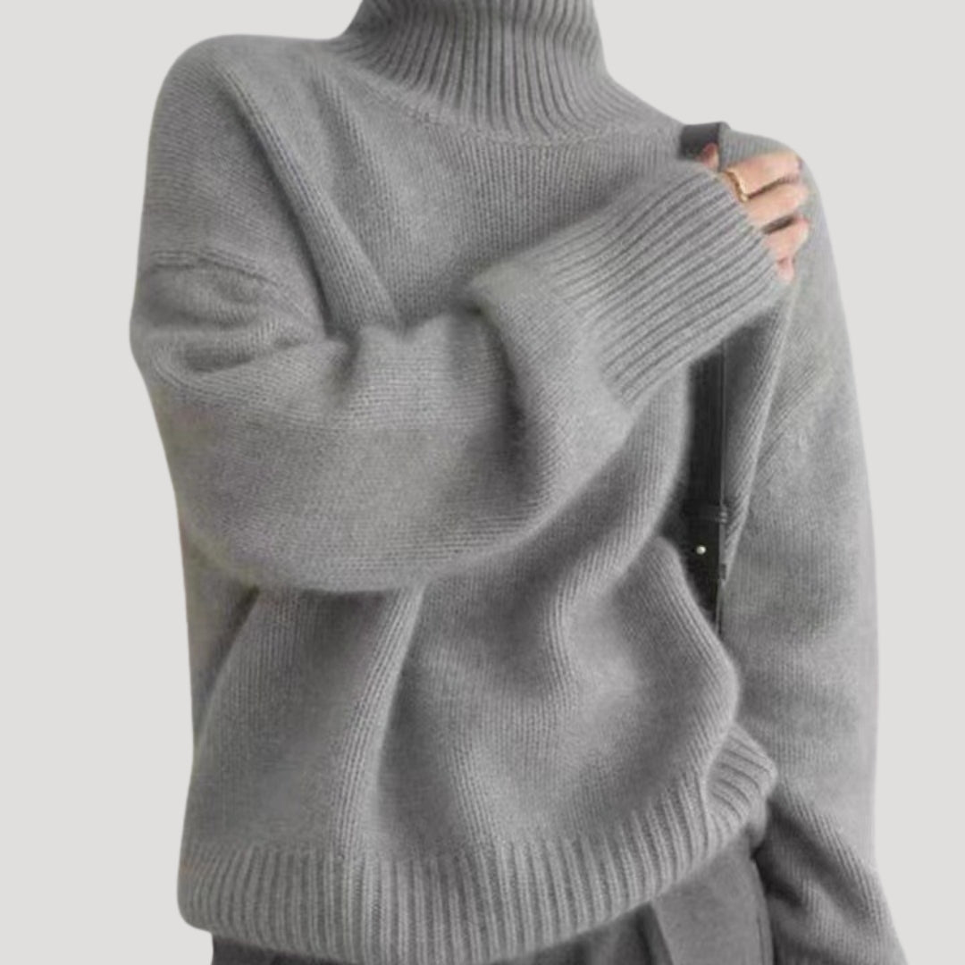 Dam stickad hög krage tröja för kyligt väder 4