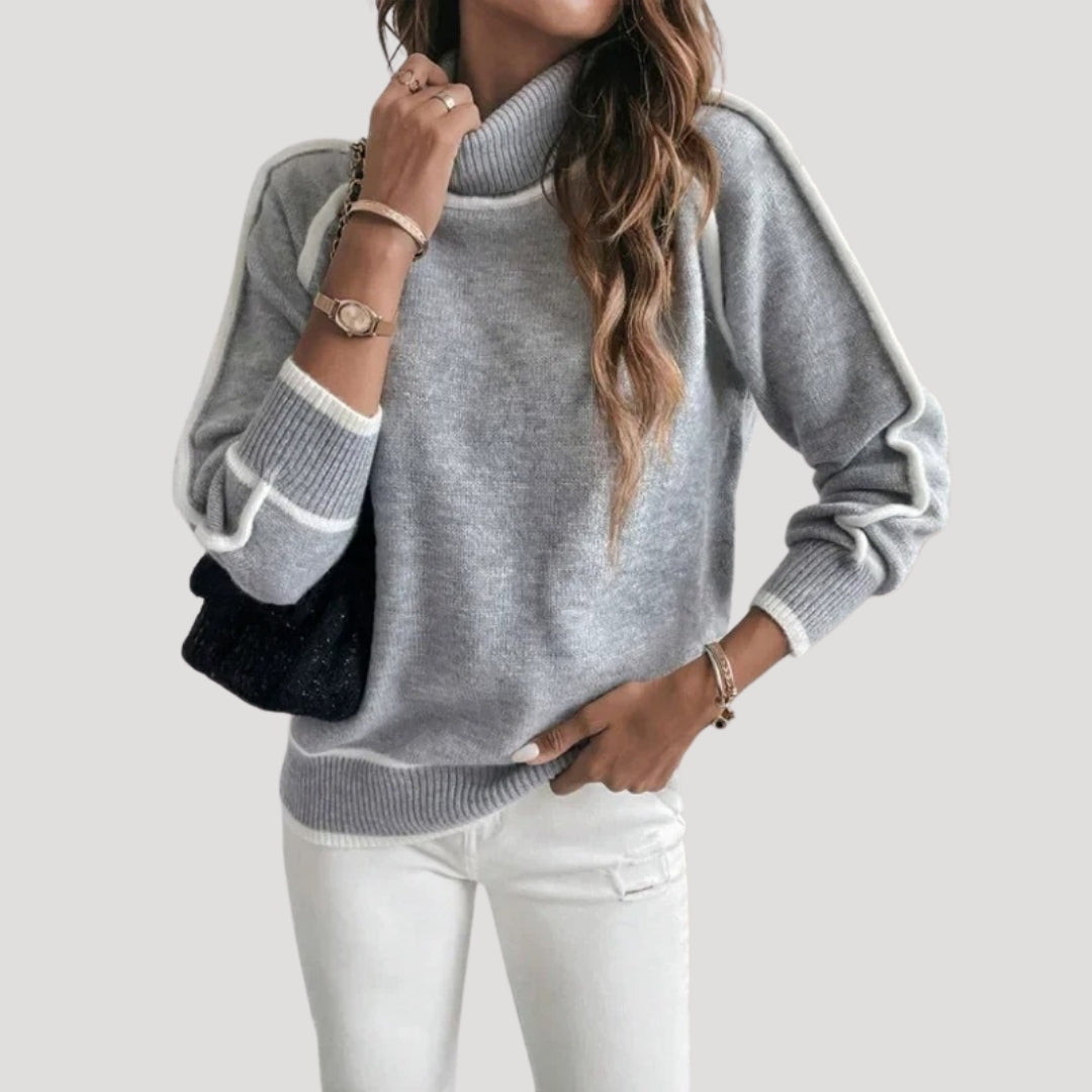 Dam stickad högkrage vintertröja mjuk och varm 1