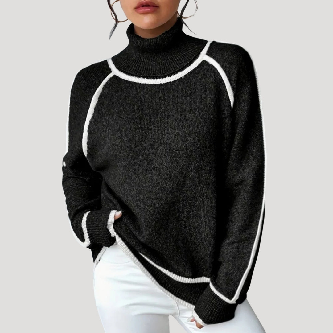 Dam stickad högkrage vintertröja mjuk och varm 4