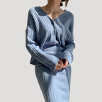 Dam stickad kofta och midikjol set för vinter