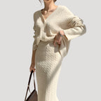 Dam stickad kofta och midikjol set för vinter