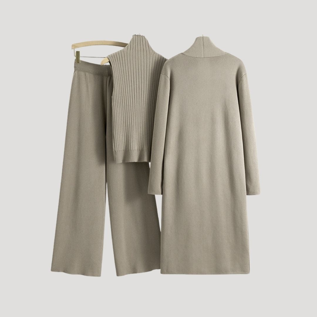 Dam stickad lång kofta med polokrage för vinter