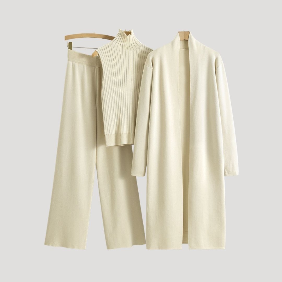 Dam stickad lång kofta med polokrage för vinter