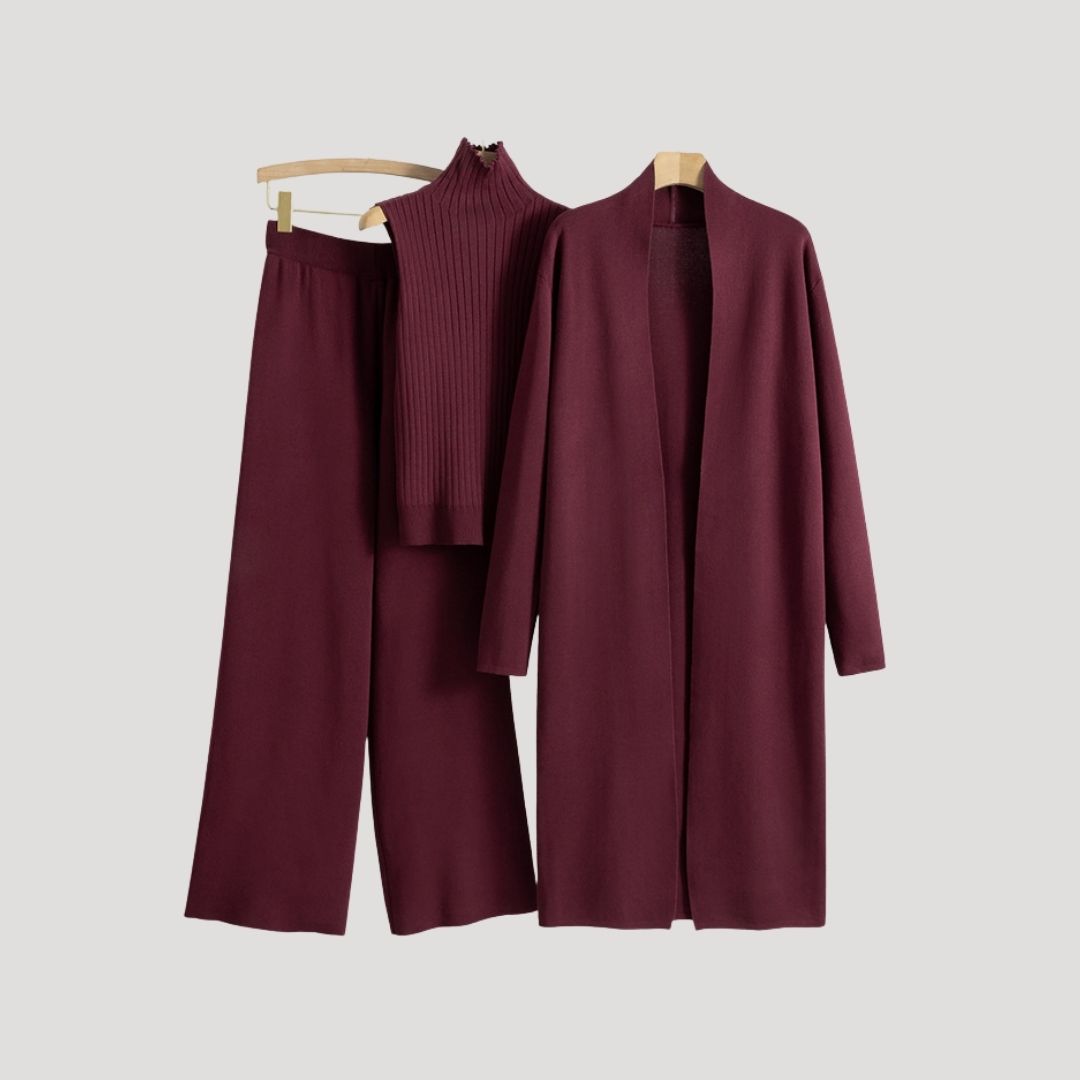 Dam stickad lång kofta med polokrage för vinter