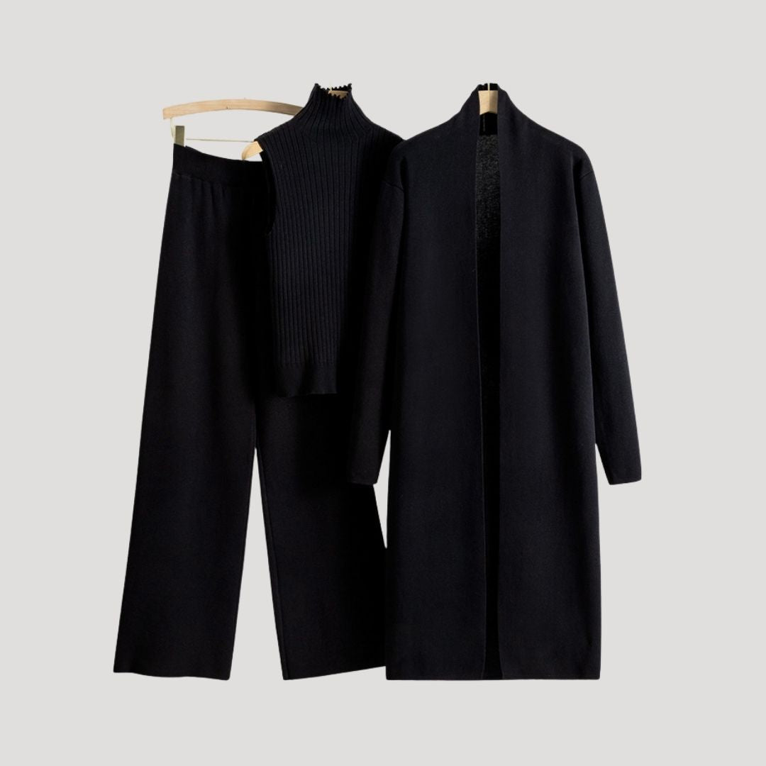 Dam stickad lång kofta med polokrage för vinter