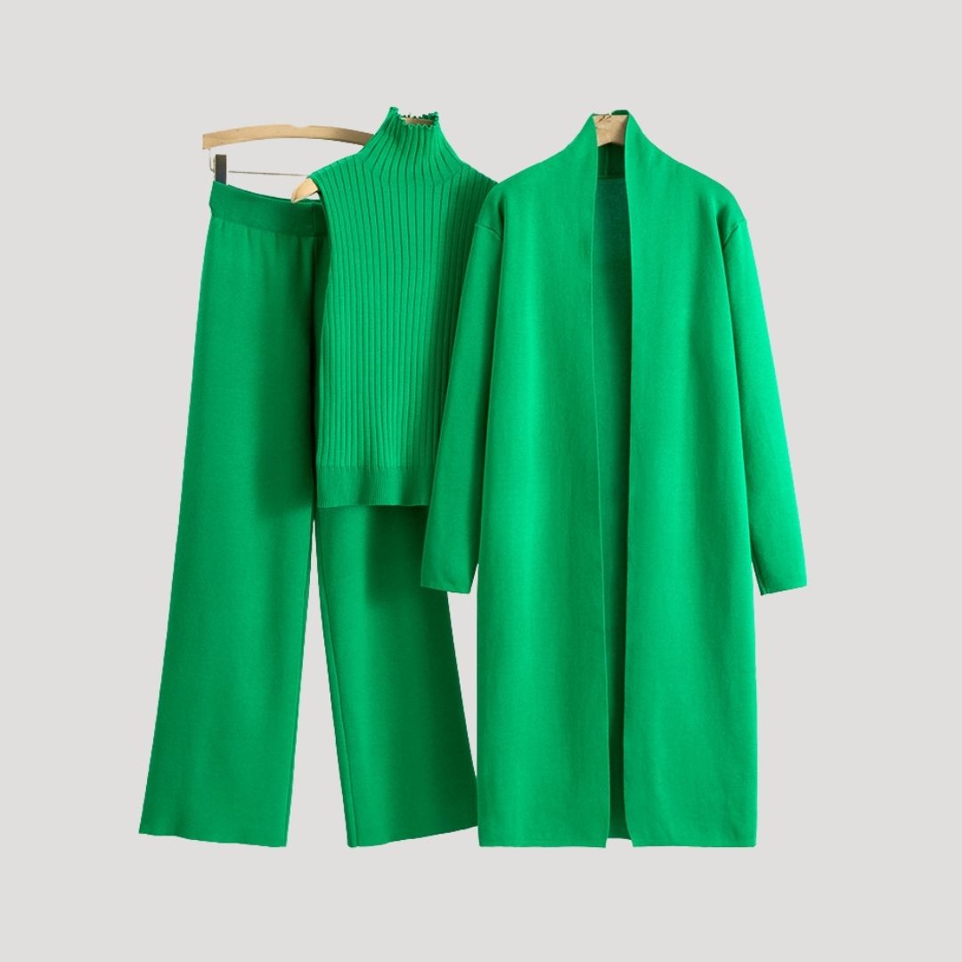 Dam stickad lång kofta med polokrage för vinter