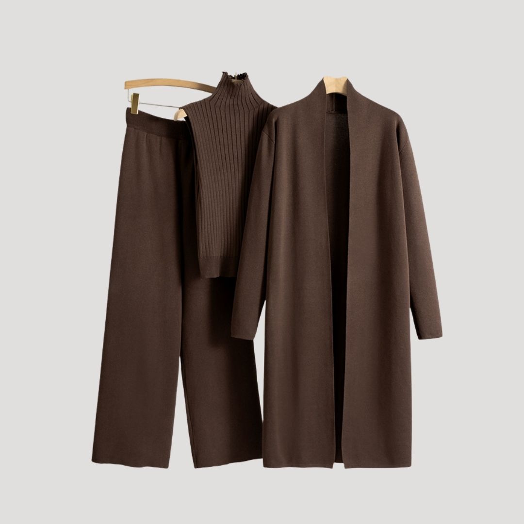 Dam stickad lång kofta med polokrage för vinter