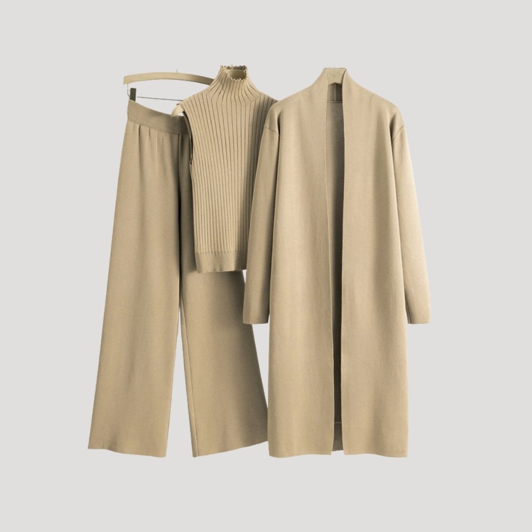 Dam stickad lång kofta med polokrage för vinter