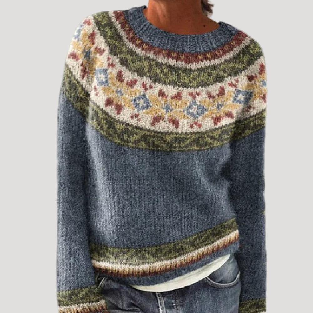 Dam stickad mönstrad pullovertröja för höst och vinter 0