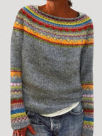 Dam stickad mönstrad pullovertröja för höst och vinter 4