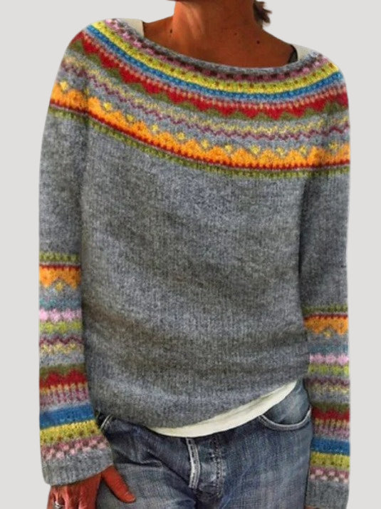 Dam stickad mönstrad pullovertröja för höst och vinter 4