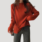 Dam stickad överdimensionerad rullhals vintertröja i mjuk ribb 2