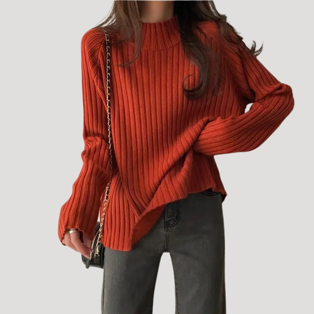 Dam stickad överdimensionerad rullhals vintertröja i mjuk ribb 2