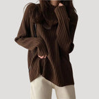 Dam stickad överdimensionerad rullhals vintertröja i mjuk ribb 7