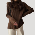 Dam stickad överdimensionerad rullhals vintertröja i mjuk ribb 8