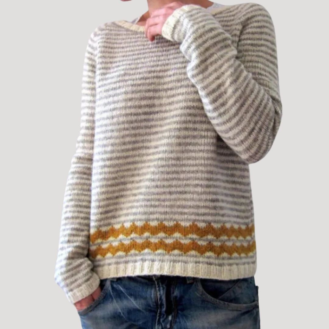 Dam stickad randig chunky vintertröja överdimensionerad 2