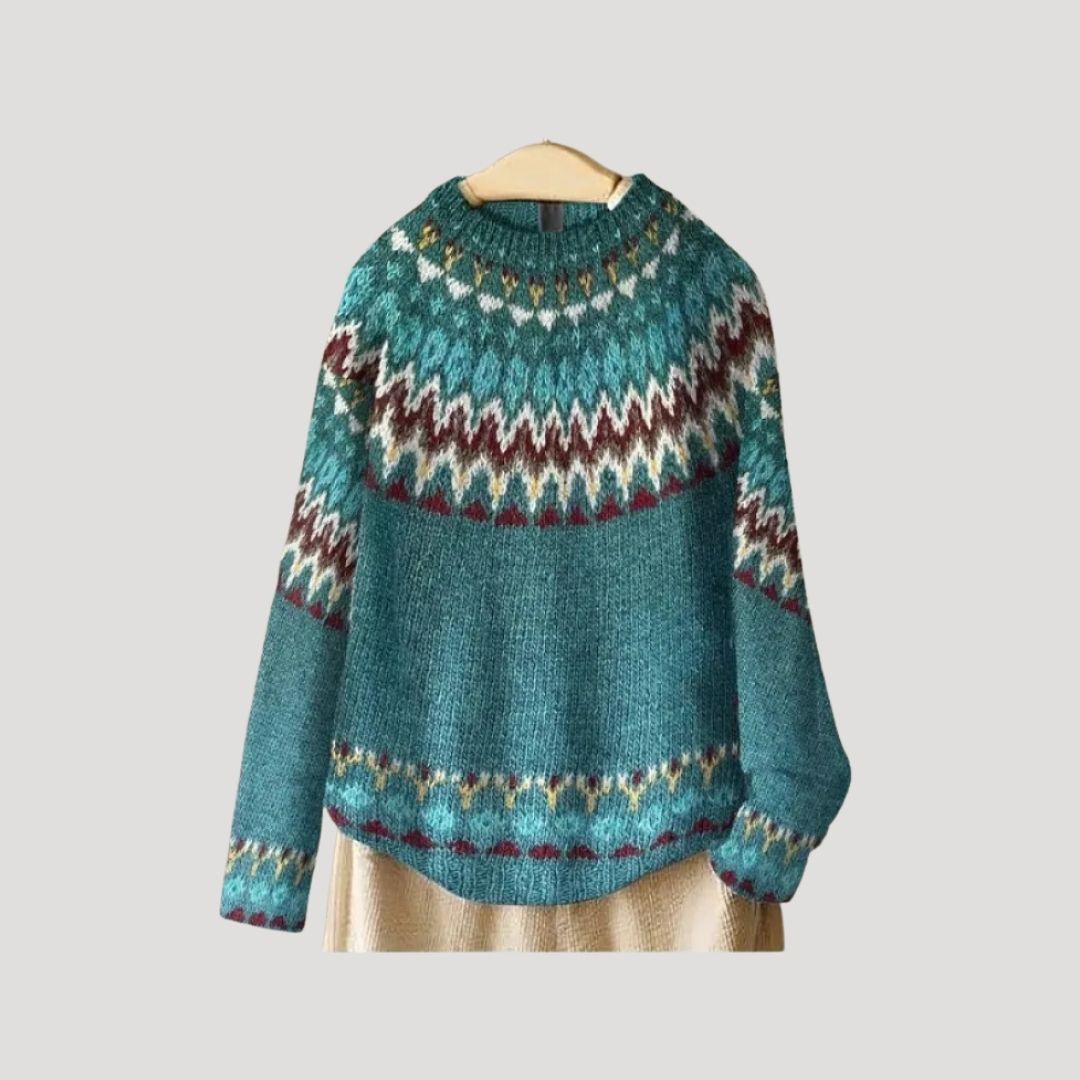 Dam stickad randig chunky vintertröja överdimensionerad 4