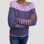 Dam stickad randig tröja lätt casual jumper för vår och sommar 4