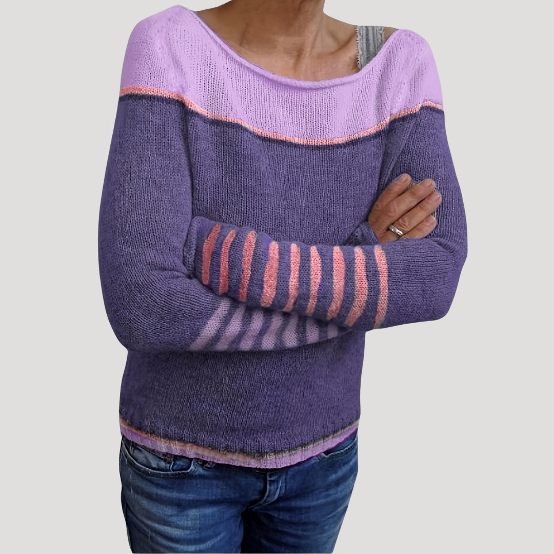 Dam stickad randig tröja lätt casual jumper för vår och sommar 4