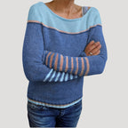 Dam stickad randig tröja lätt casual jumper för vår och sommar 5