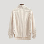 Dam stickad ribbad tröja med hög hals för vinter 1