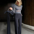 Dam stickad tröja i mohairblandning med lång ärm 3